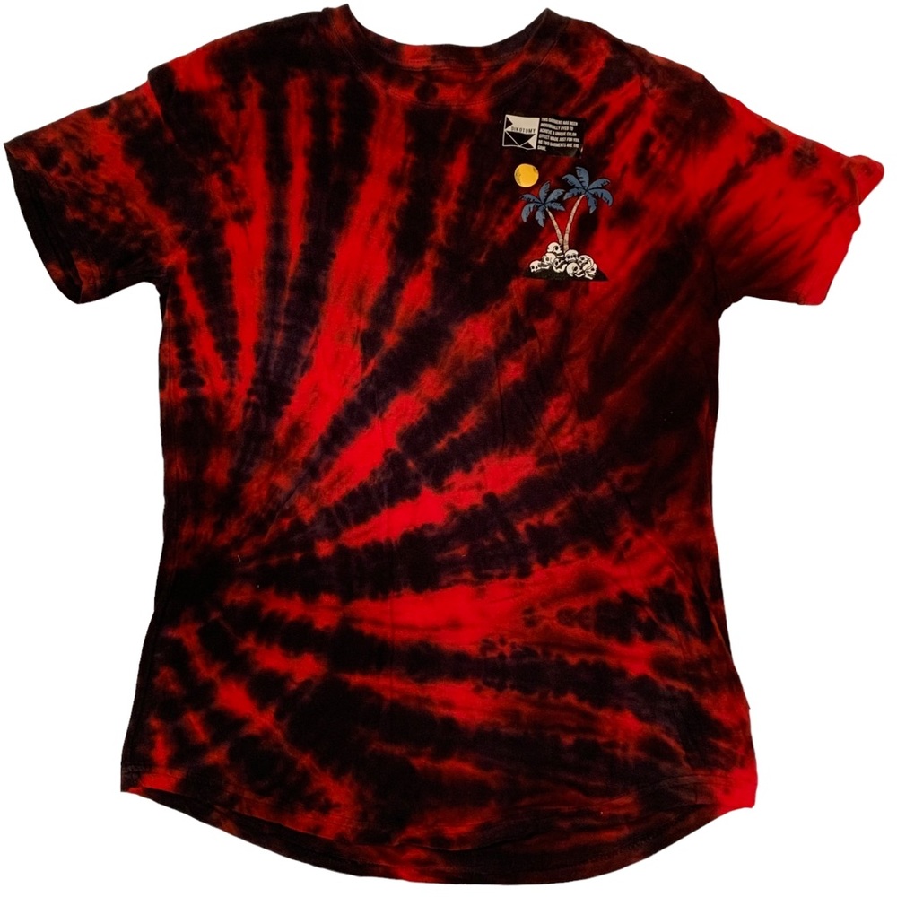 Dikotomy Mens Medium Black & Red Tie-Dye Skull Short Sleeve Crewneck T-shirt